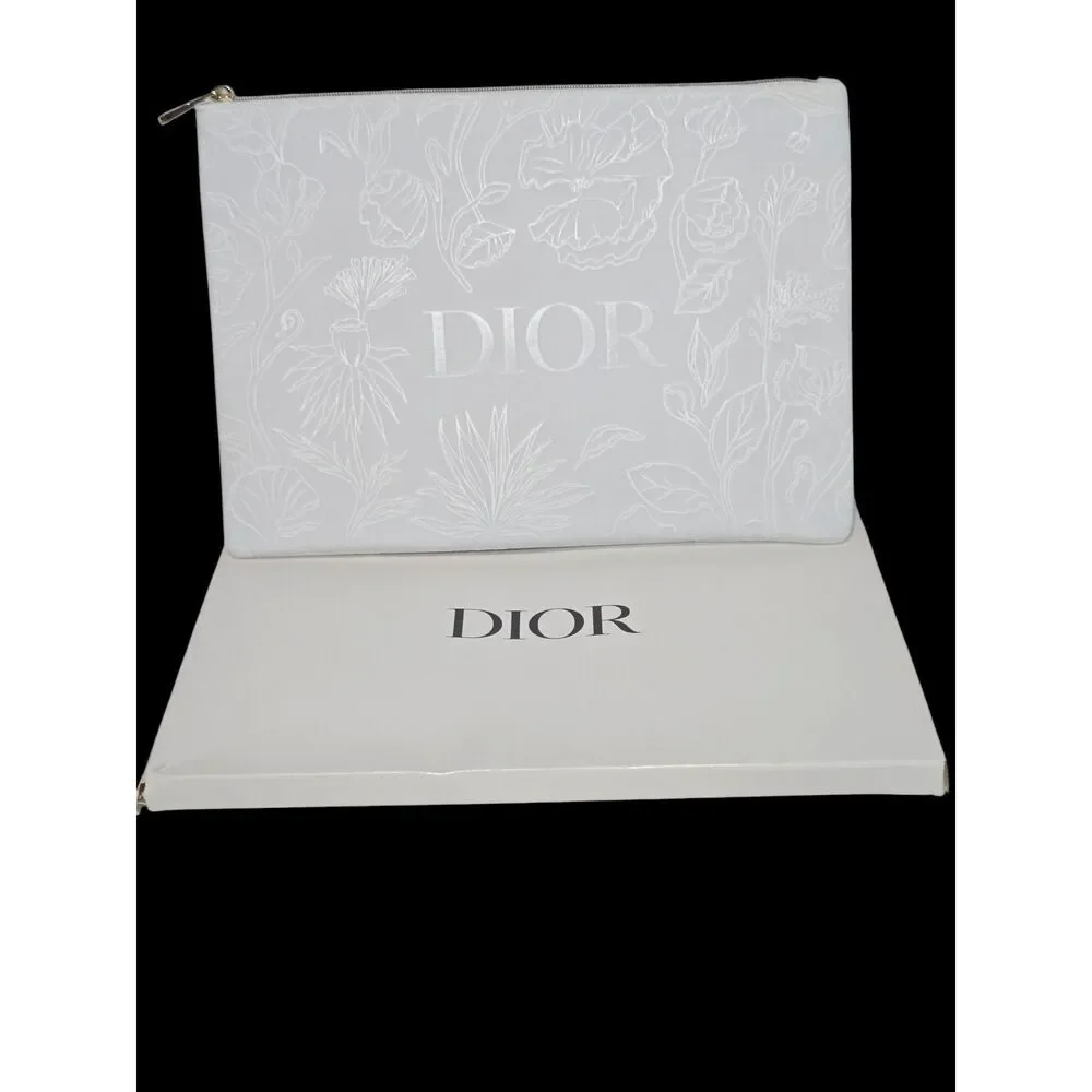 Dior Beauty White Floral Embroidered Makeup Clutch Pouch | New with Box